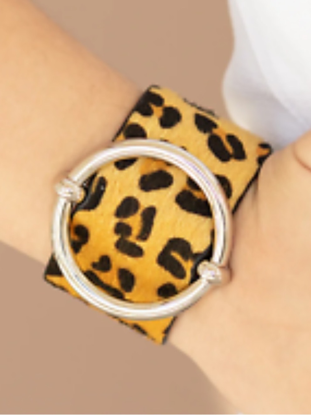 Leopard Print Cuff Wrap with Silver Ring